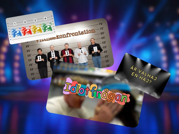 Illustration av unika minimoment under en quizshow som teambuilding