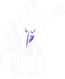 Linjeillustration av programledaren som anländer med quizutrustning